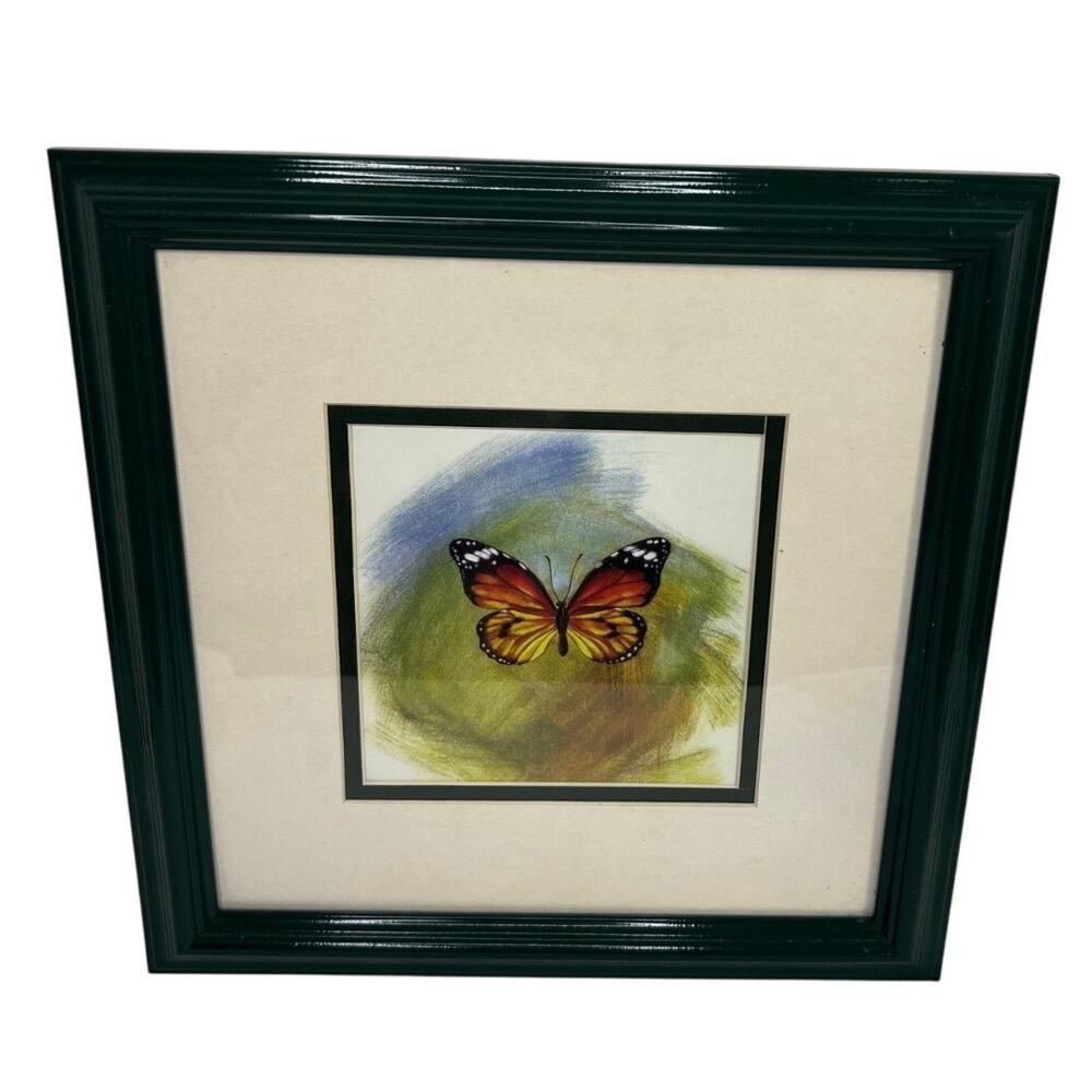 Monarch Butterfly Green Framed Wall Art 9x10